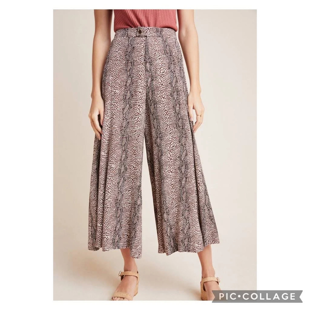Anthropologie Wide Leg Pants high rise skirted Snake Animal Print Coulotte 10